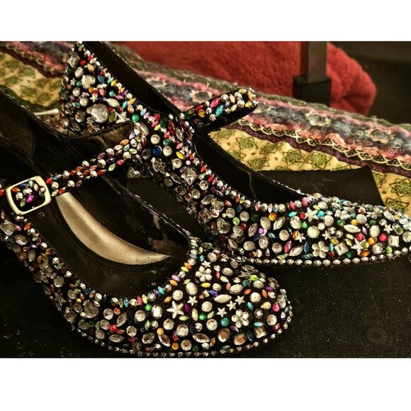 Black Rhinestone Covered Heels - Picture 3 of 9